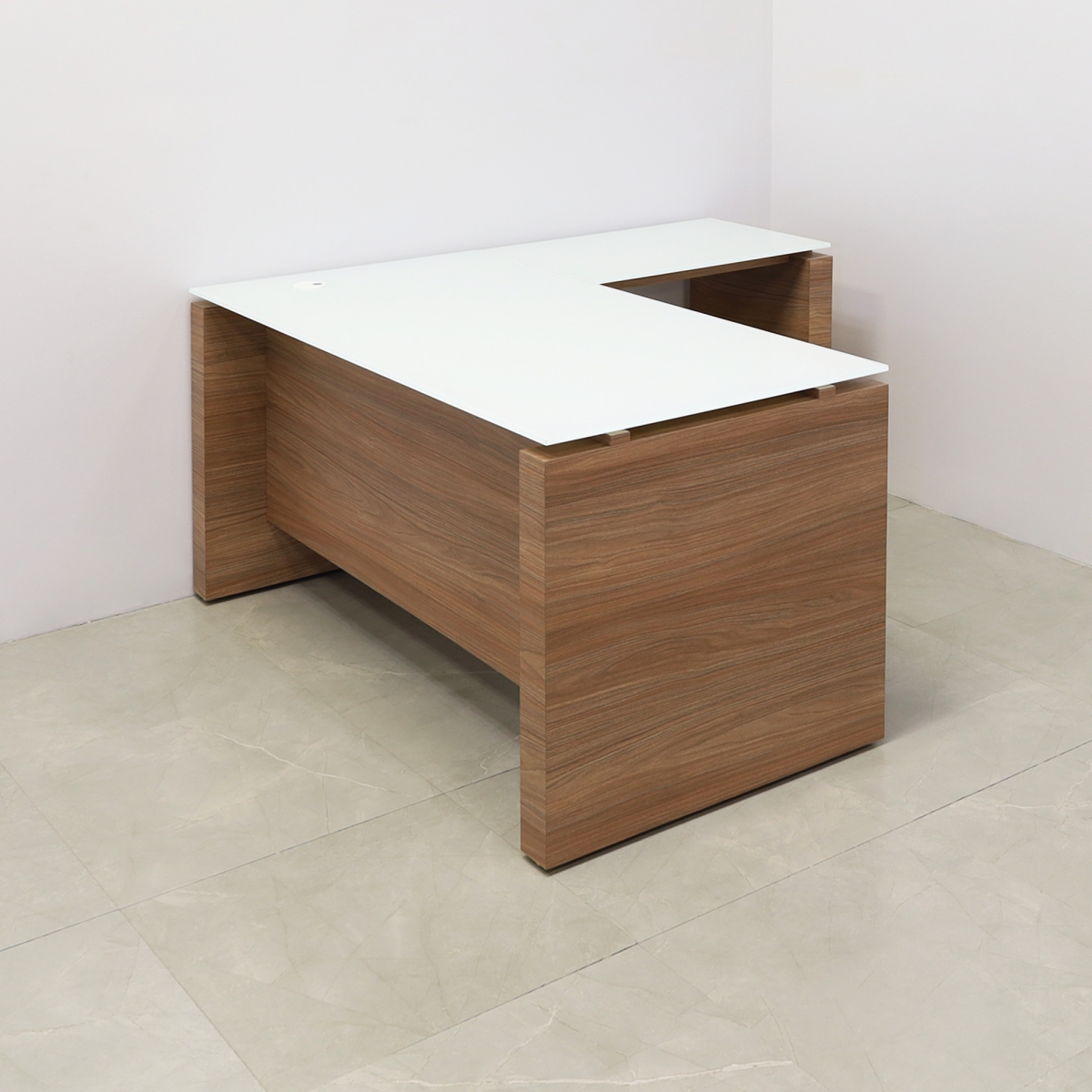 Denver L-Shape Executive Desk With Cabinet and Tempered Glass Top