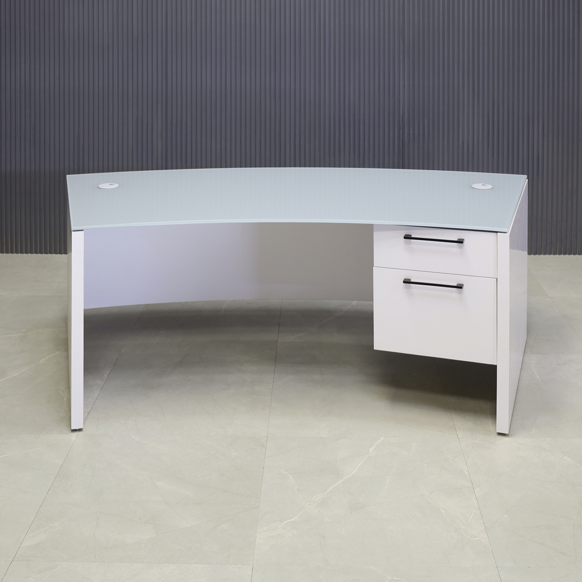 Seattle Curved Executive Desk in Light Gray Tempered Glass Top - 72 In. - Stock #15