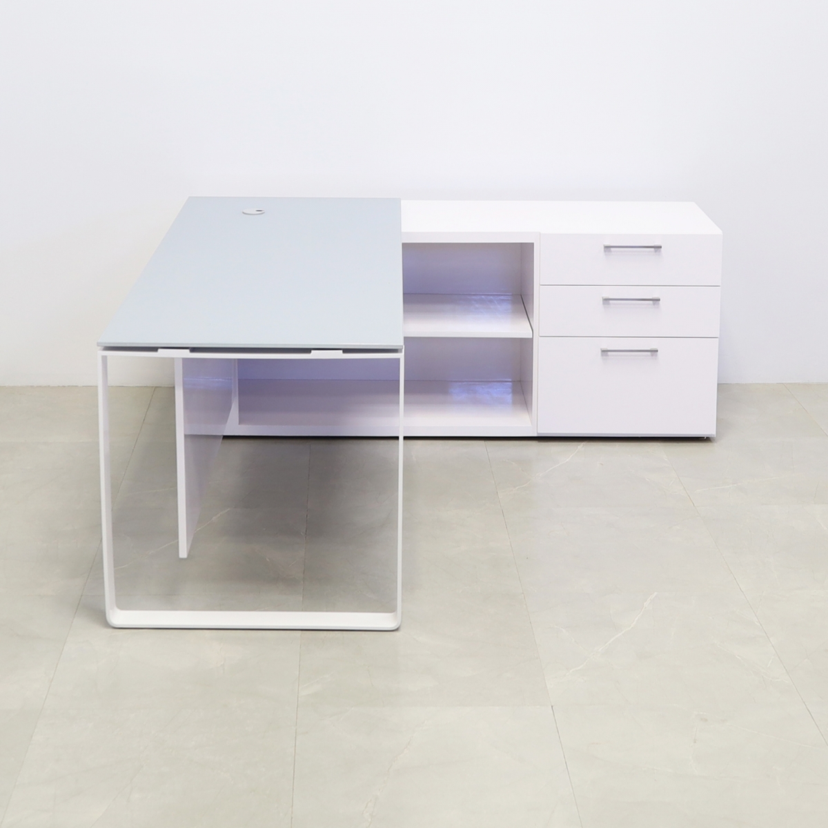 Aspen Executive Desk With Credenza and Tempered Glass Top