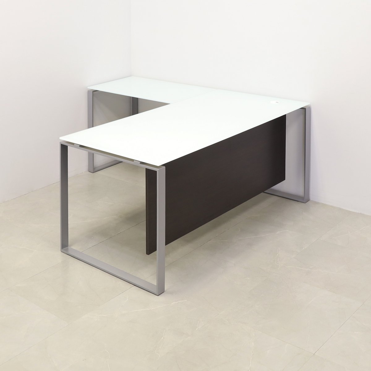 Aspen L-Shape Executive Desk With Tempered Glass Top
