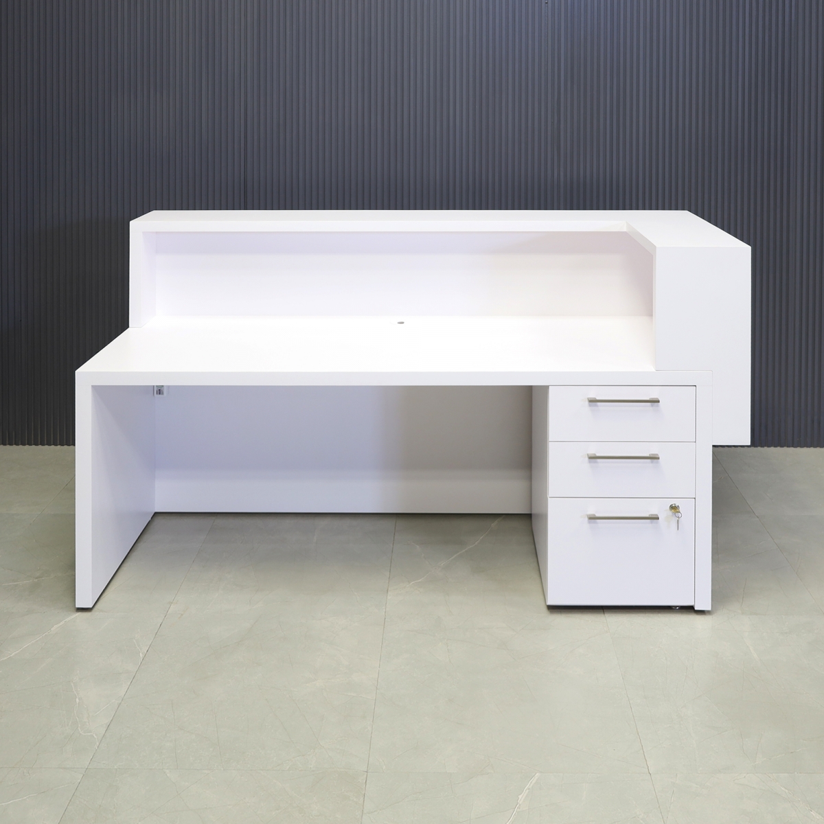 San Francisco L-Shape Reception Desk in White Matte Laminate - 72 In - Stock #156