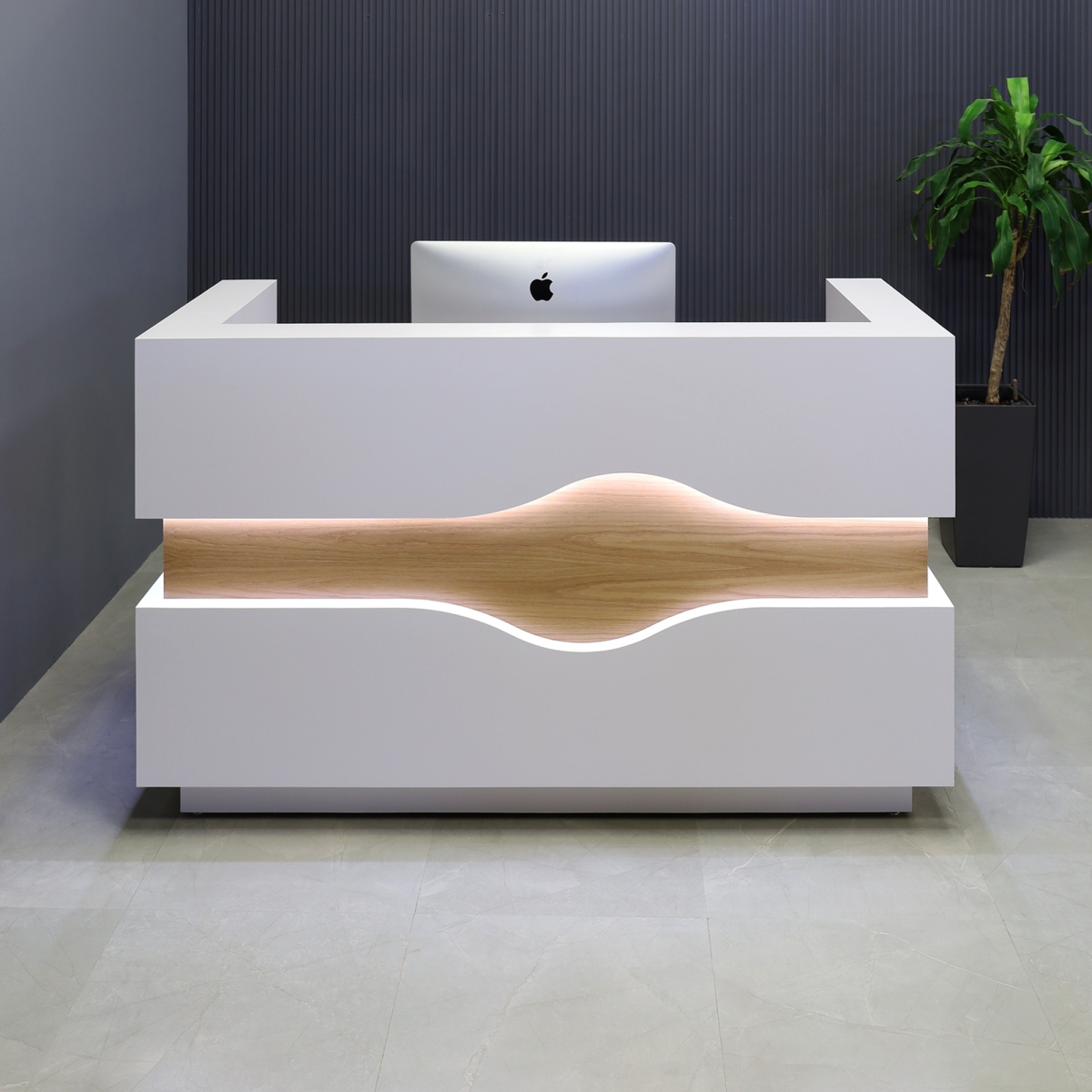 Wave Reception Desk in White Matte Laminate - 72 In. - Stock #127
