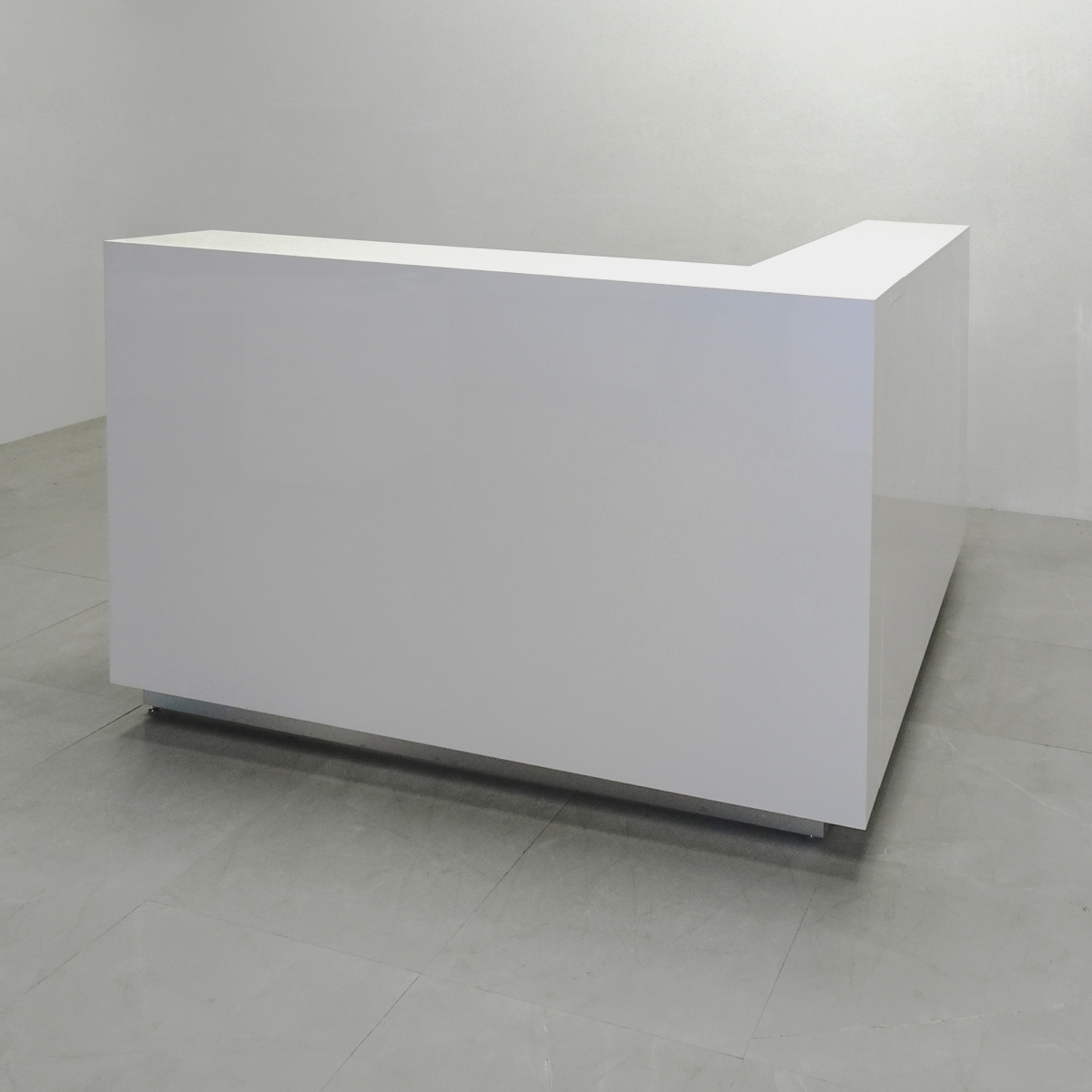 Custom L-Shape Reception Desk in White Gloss, 72 By 72 Inches