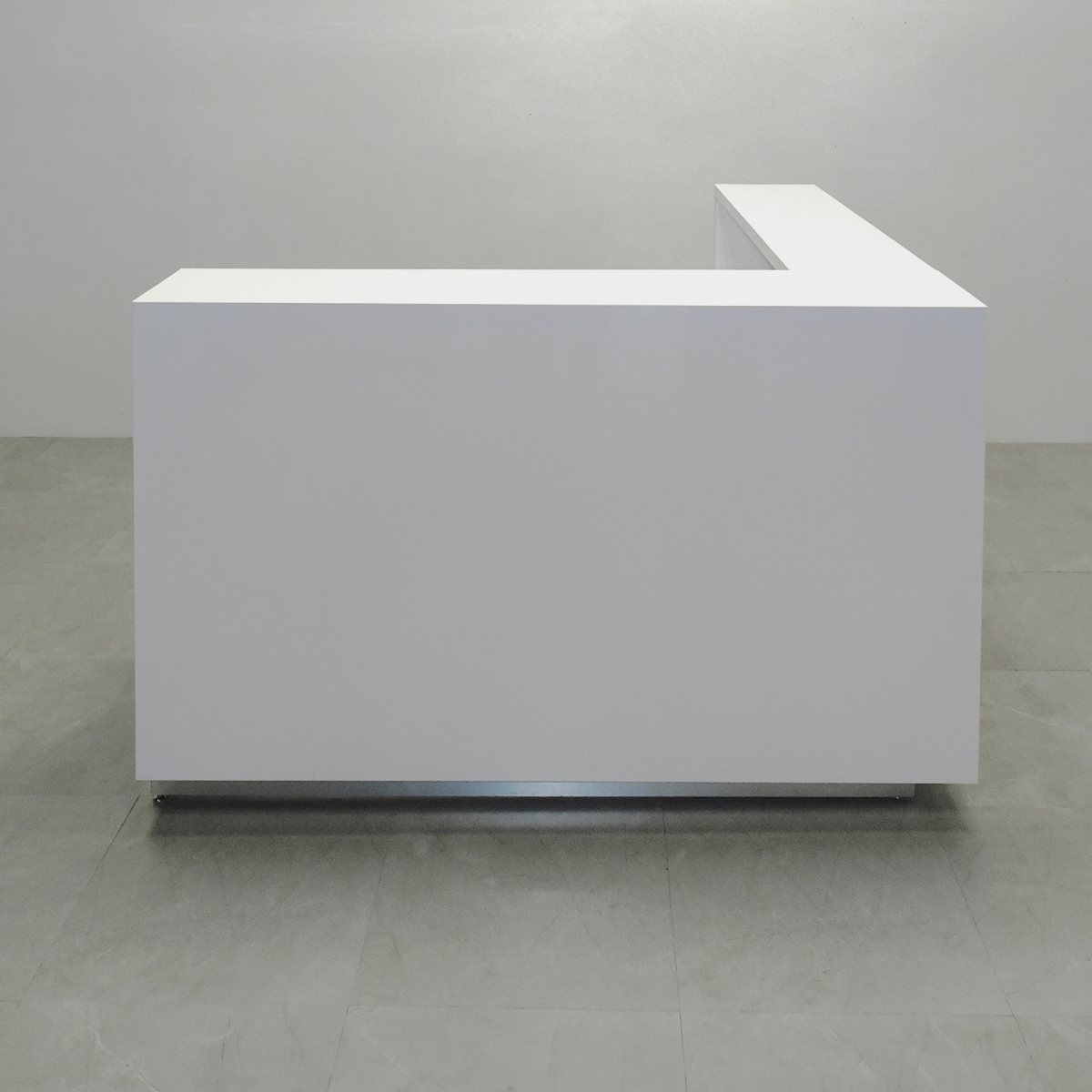 Custom L-Shape Reception Desk in White Gloss, 72 By 72 Inches