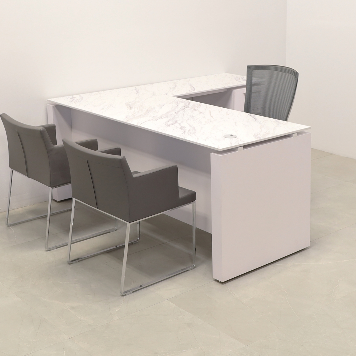 Denver L-Shape Executive Desk With Cabinet and Engineered Stone Top