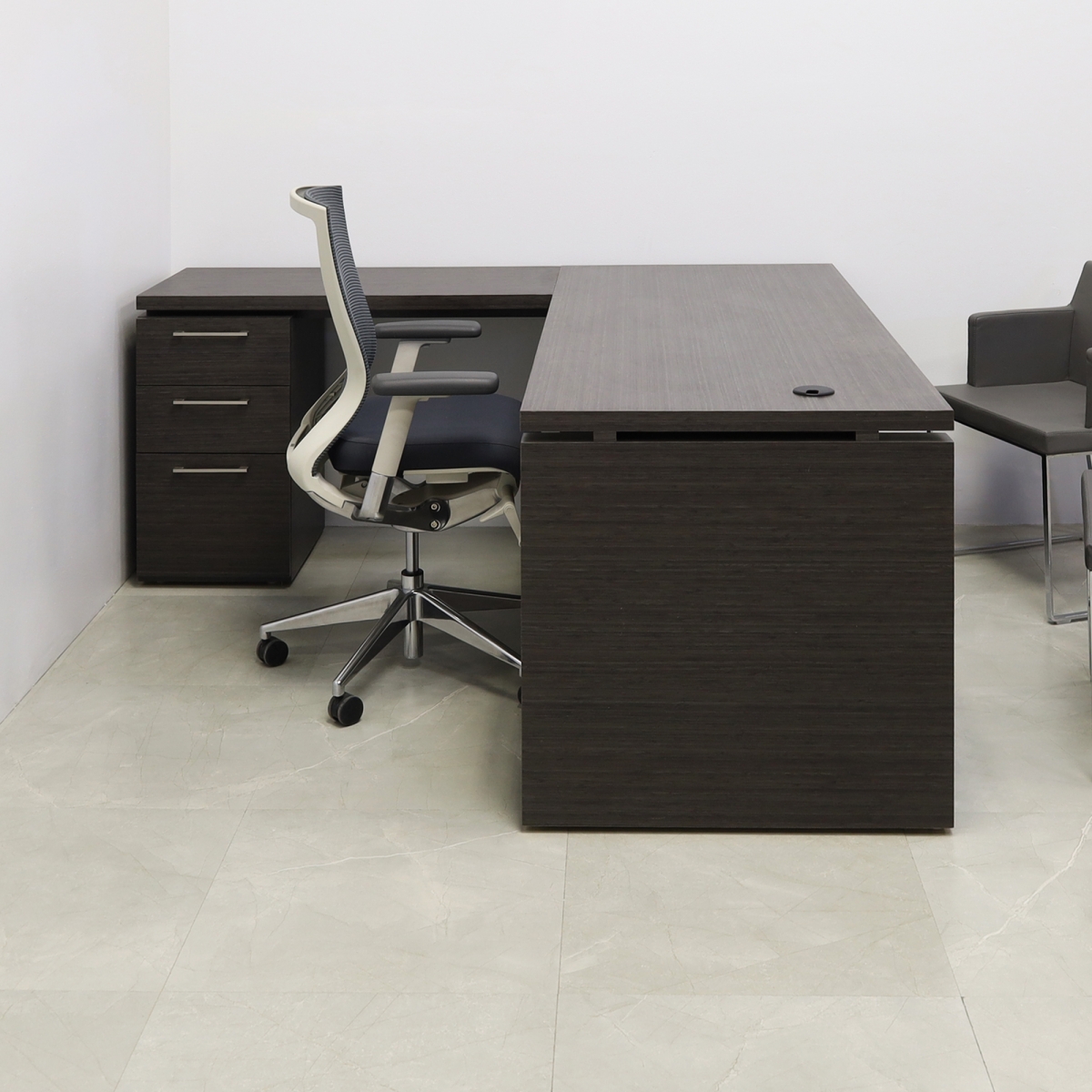 Denver L-Shape Executive Desk With Cabinet and Laminate Top