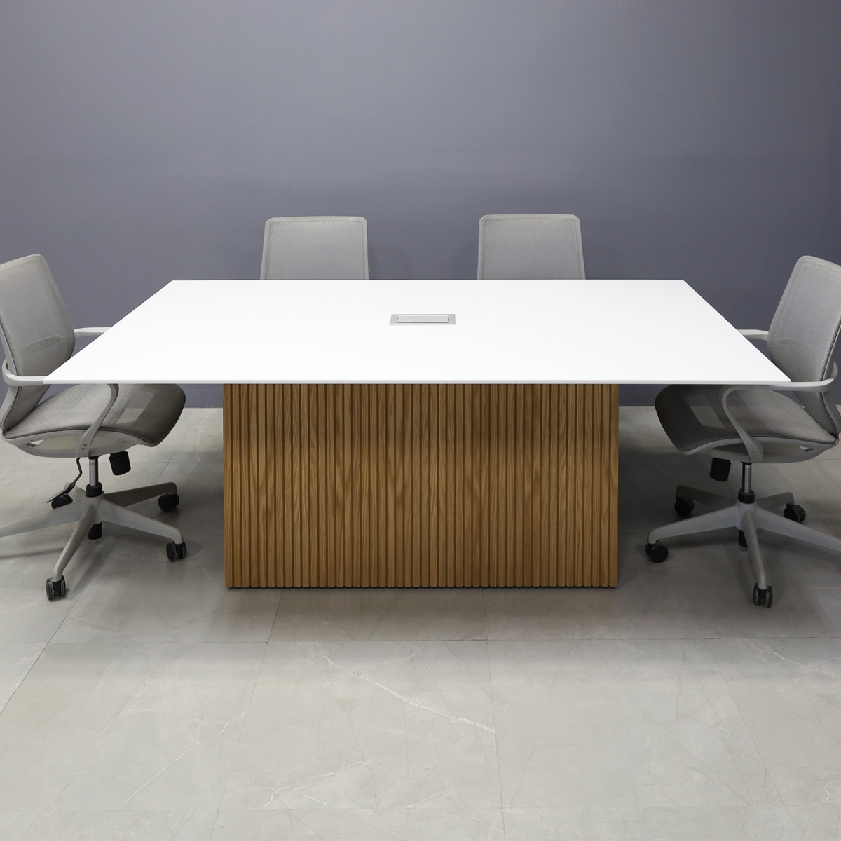 Aurora Rectangular Conference Table in White Solid Engineered Stone Top - 78 In. - Stock #56