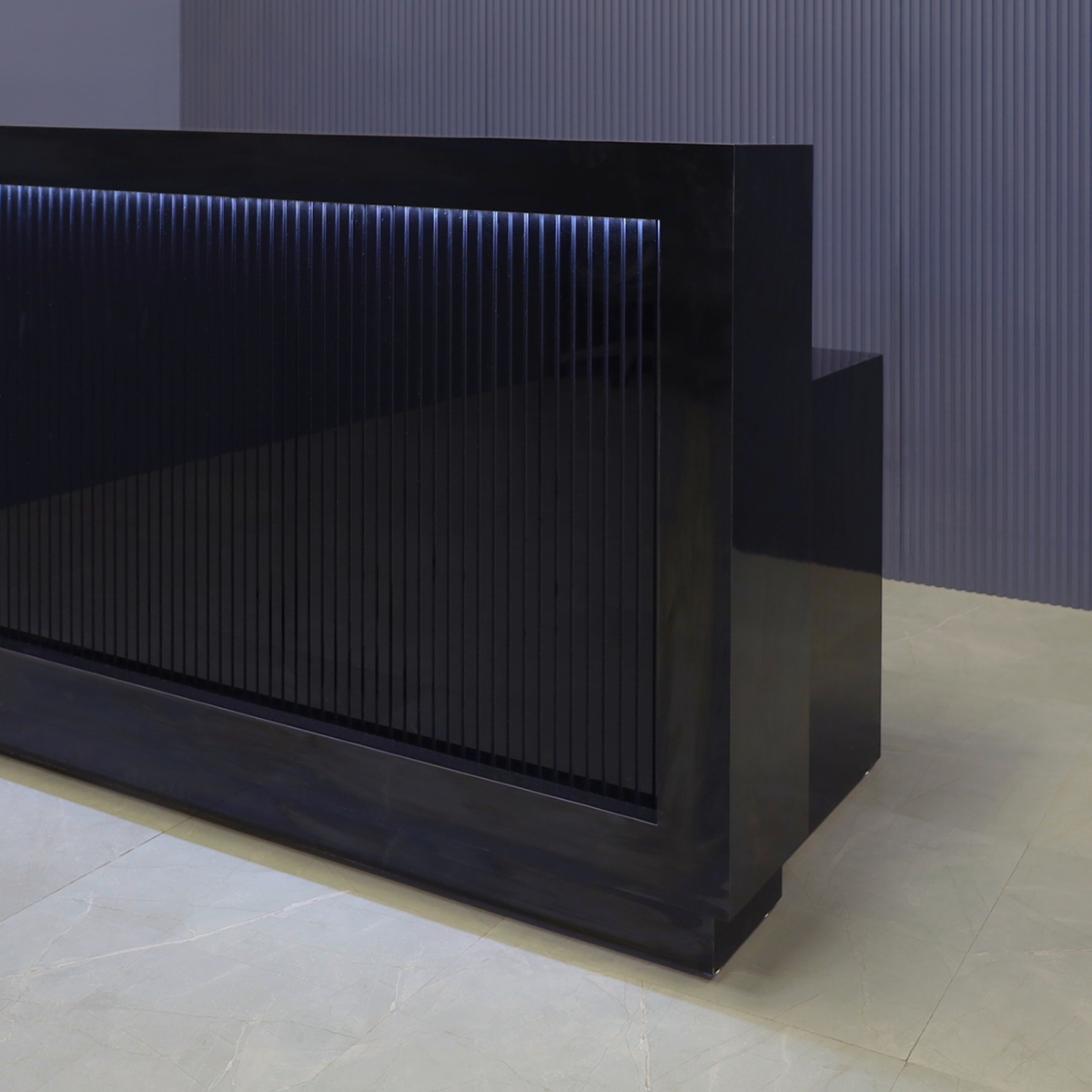 Vegas Reception Desk with Light Box in Black Gloss Laminate - 84 In. - Stock #150