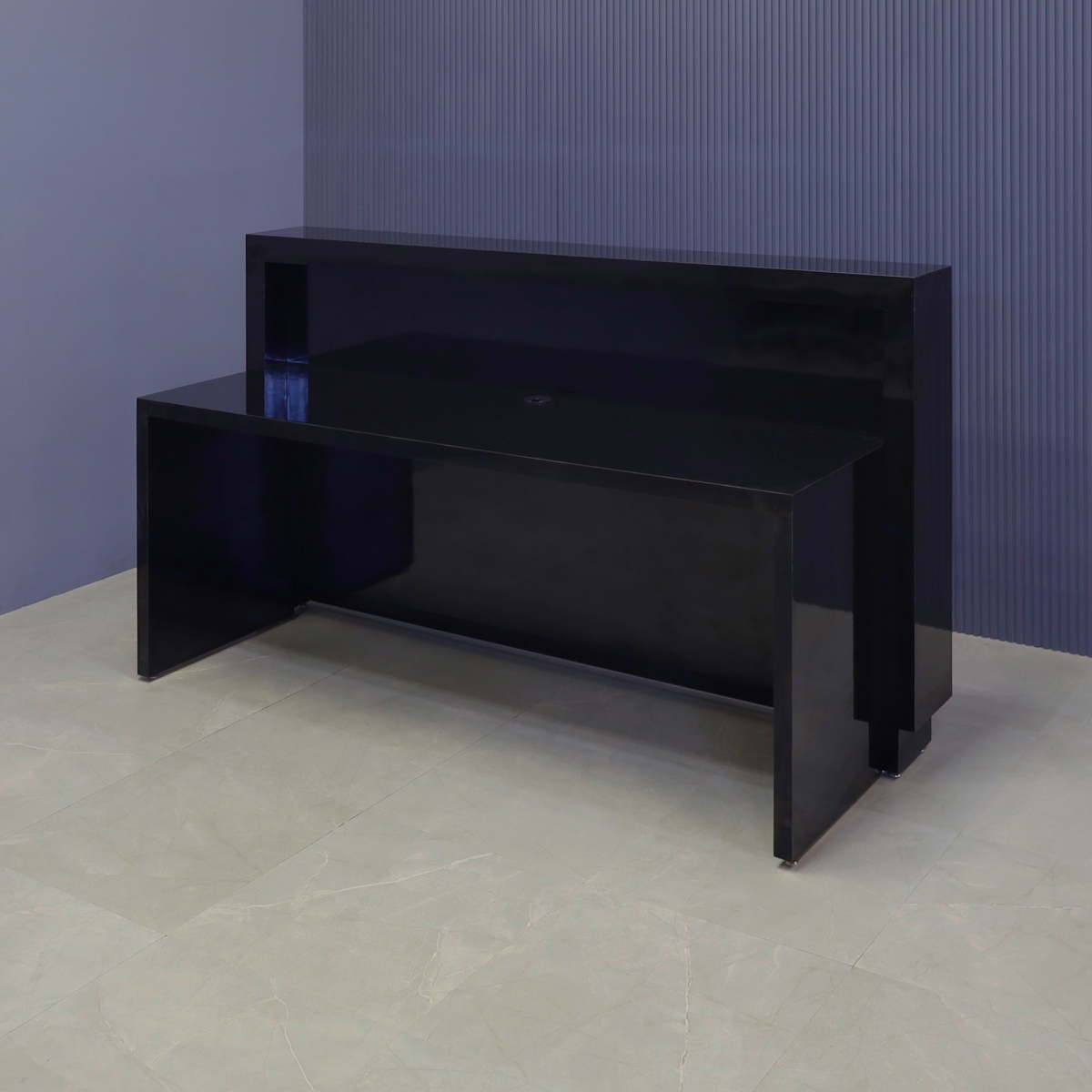 Vegas Reception Desk with Light Box in Black Gloss Laminate - 84 In. - Stock #150