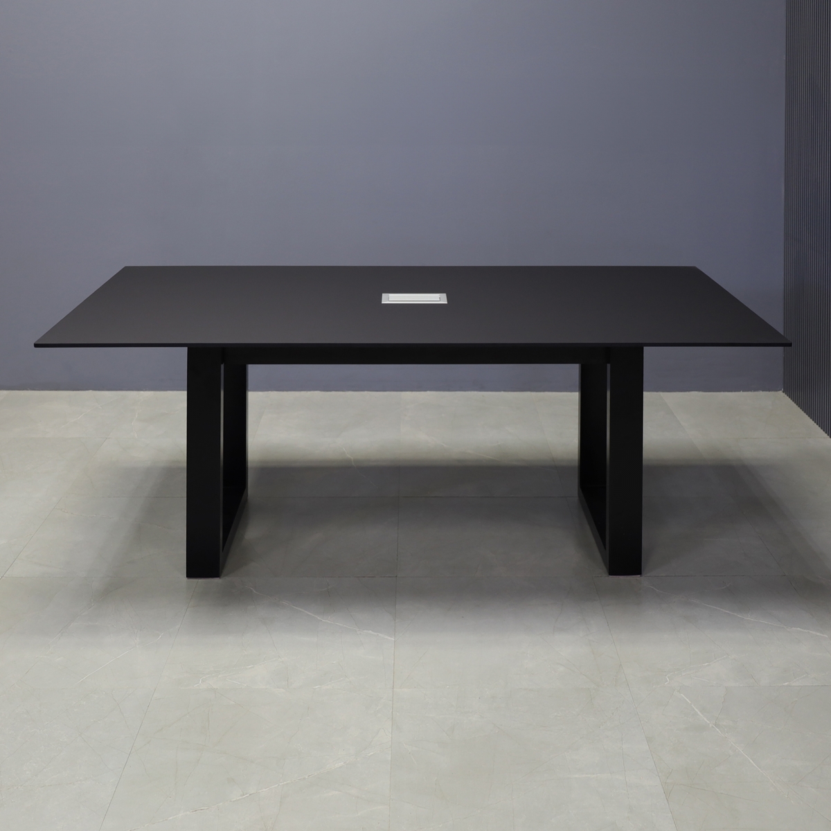 Aurora Rectangular Shape Conference Table in Black OPAK Engineered Stone - 84 In. - Stock #51