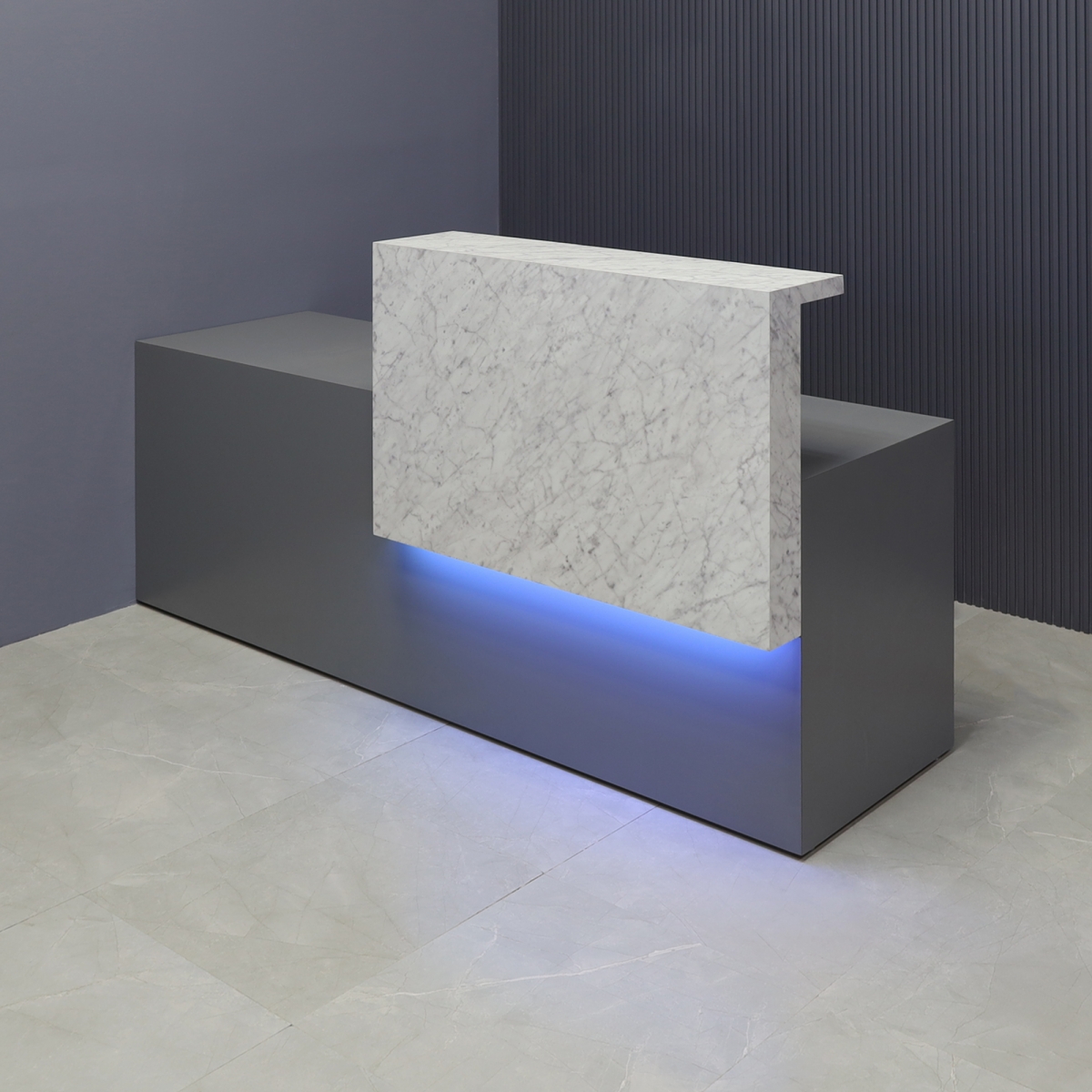 Los Angeles Reception Desk In Carrara Stone Finish Laminate Counter - 84 In. - Stock #139