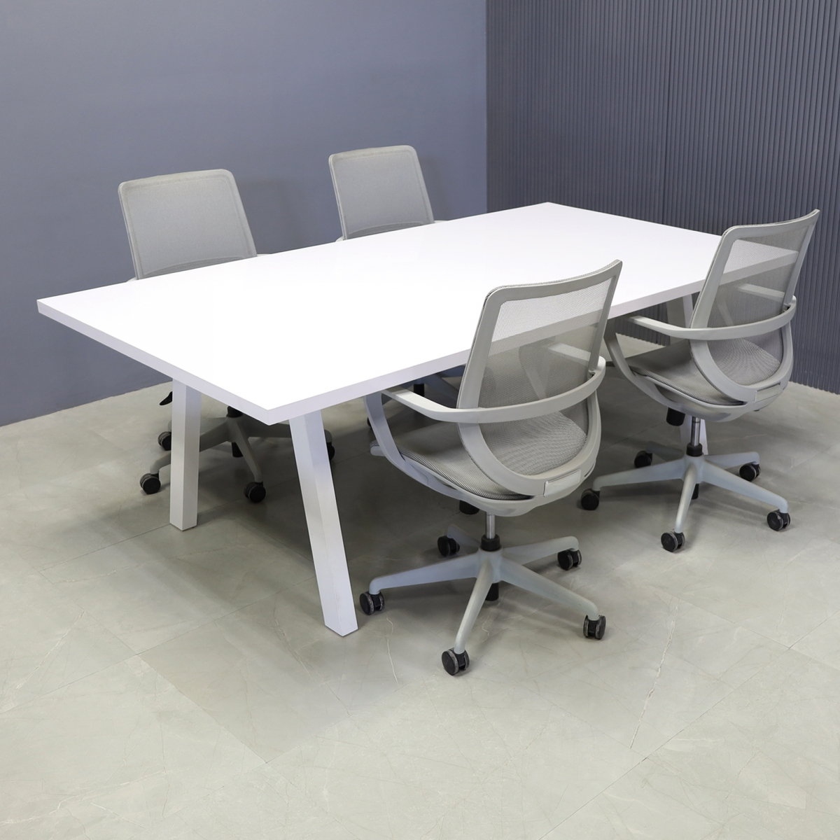Newton Rectangular Conference Table in White Gloss Laminate - 84 In. - Stock #52