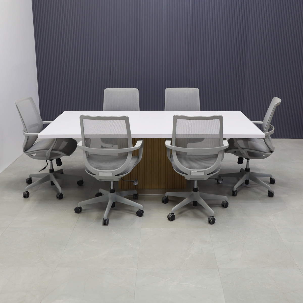 Newton Rectangular Conference Table In White Matte Laminate Top - 84 In. - Stock #39