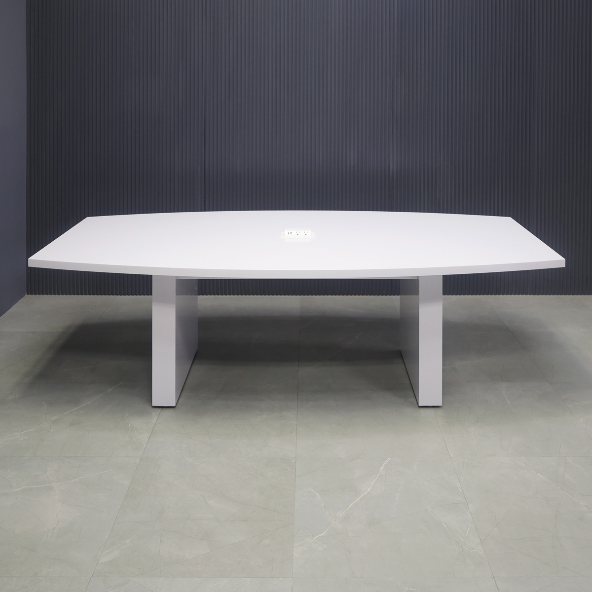Newton Boat Shaped Conference Table in White Gloss Laminate Top - 90 inches - Stock #46