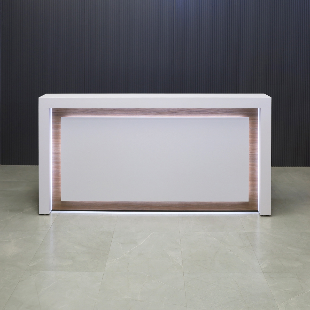 New York Straight Shape Reception Desk in White Matte Laminate Counter - 90 In. - Stock #119