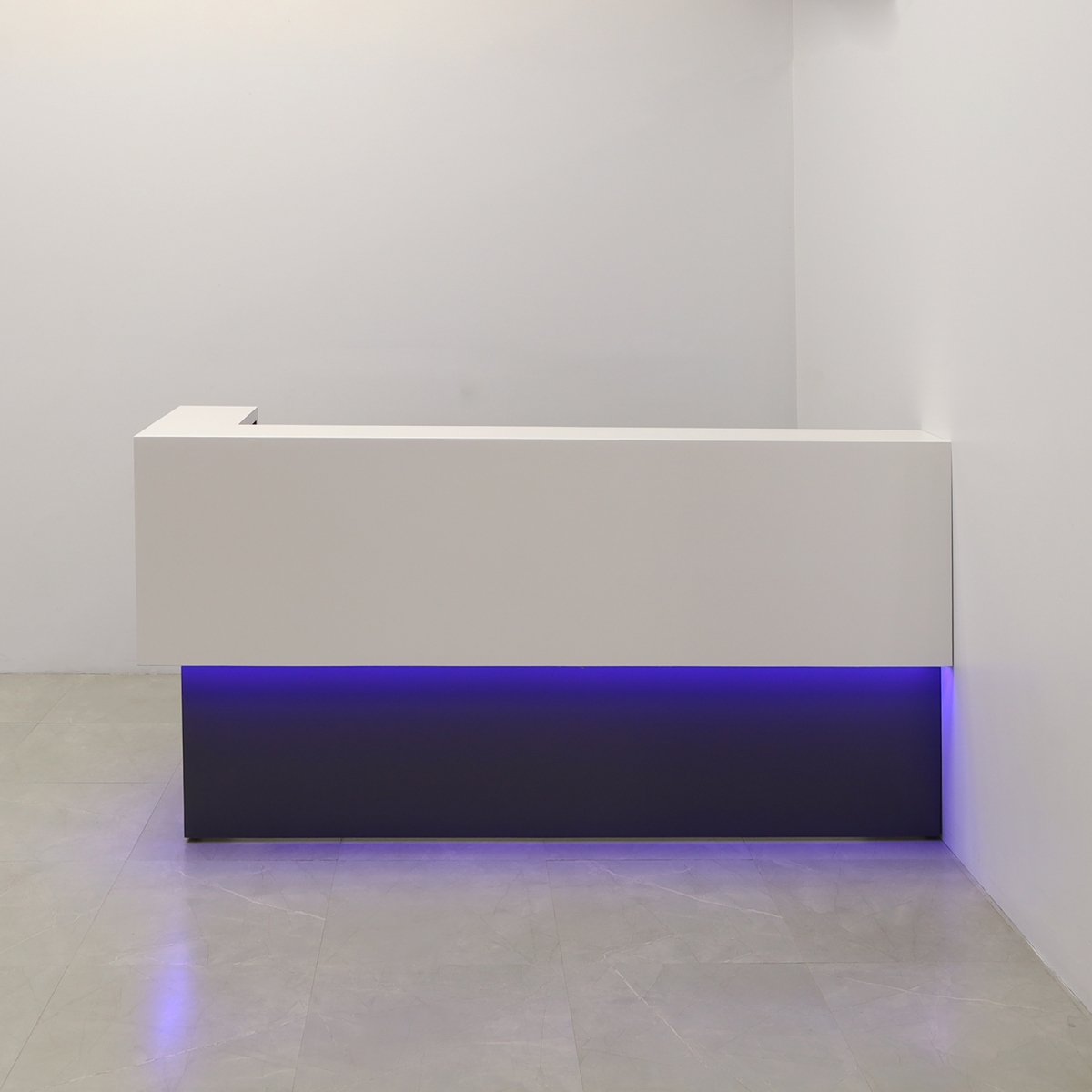 San Francisco L Shape Reception Desk in White Matte and Dark Gray, 92 Inches