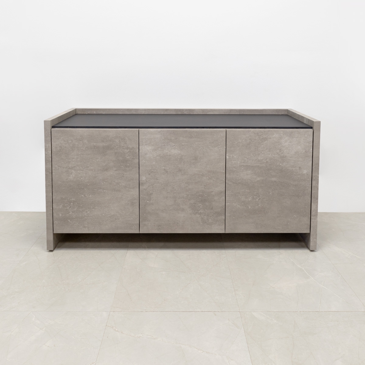 Avenue Credenza in Concrete Laminate and Black Traceless Engineered Stone Top - 64 In. - Stock #6
