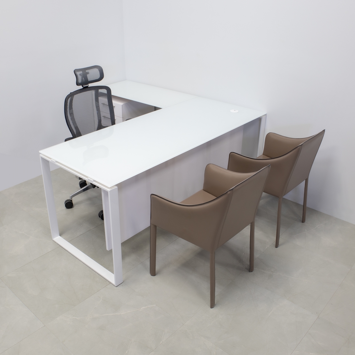 Aspen L-Shape Office Desk With Glass Top