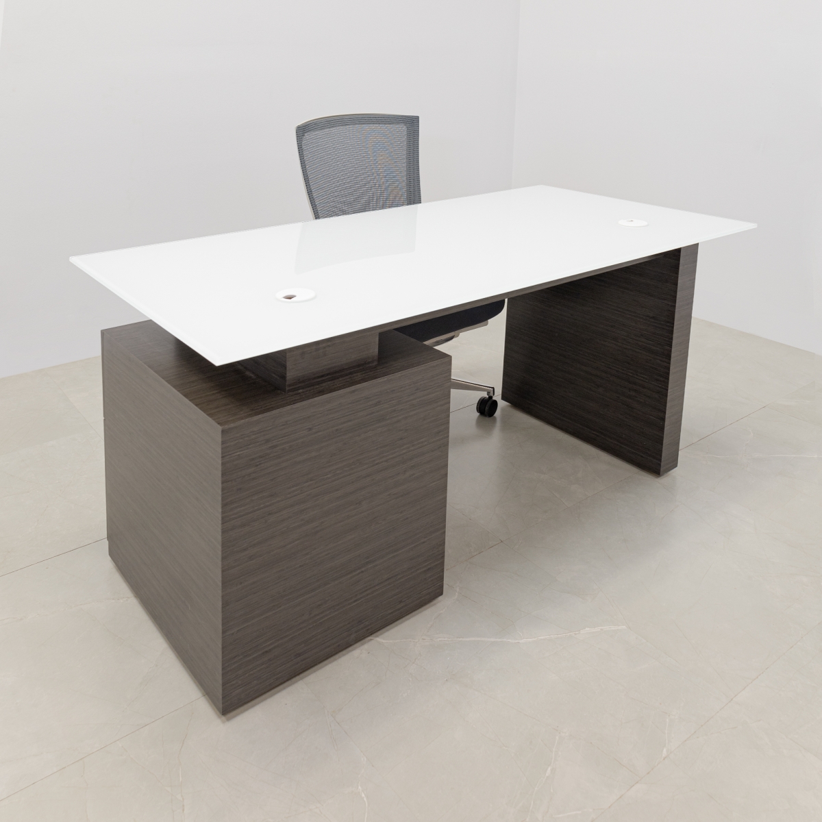 Avenue Straight Executive Desk With Tempered Glass Top