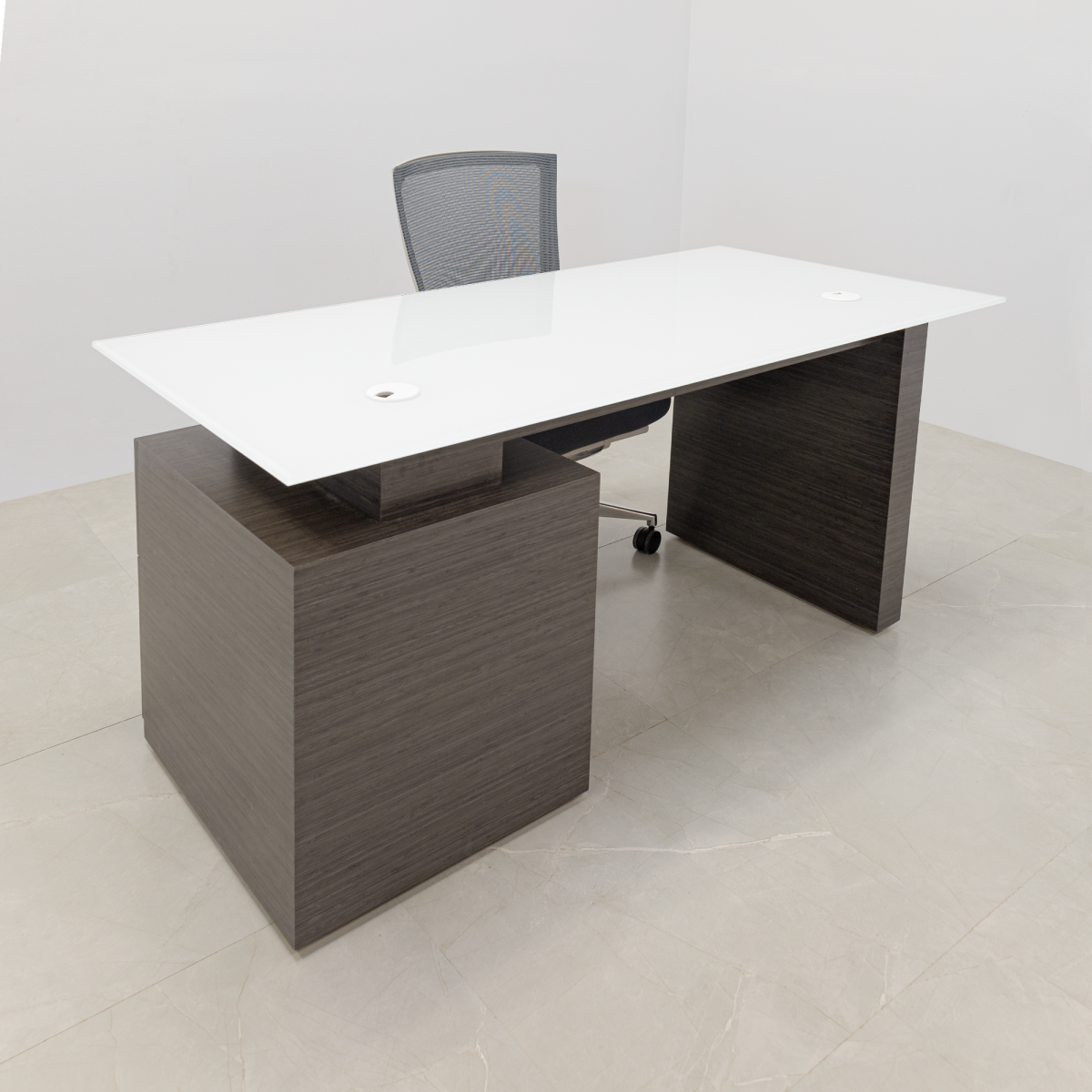 Avenue Straight Executive Office Desk With Glass Top