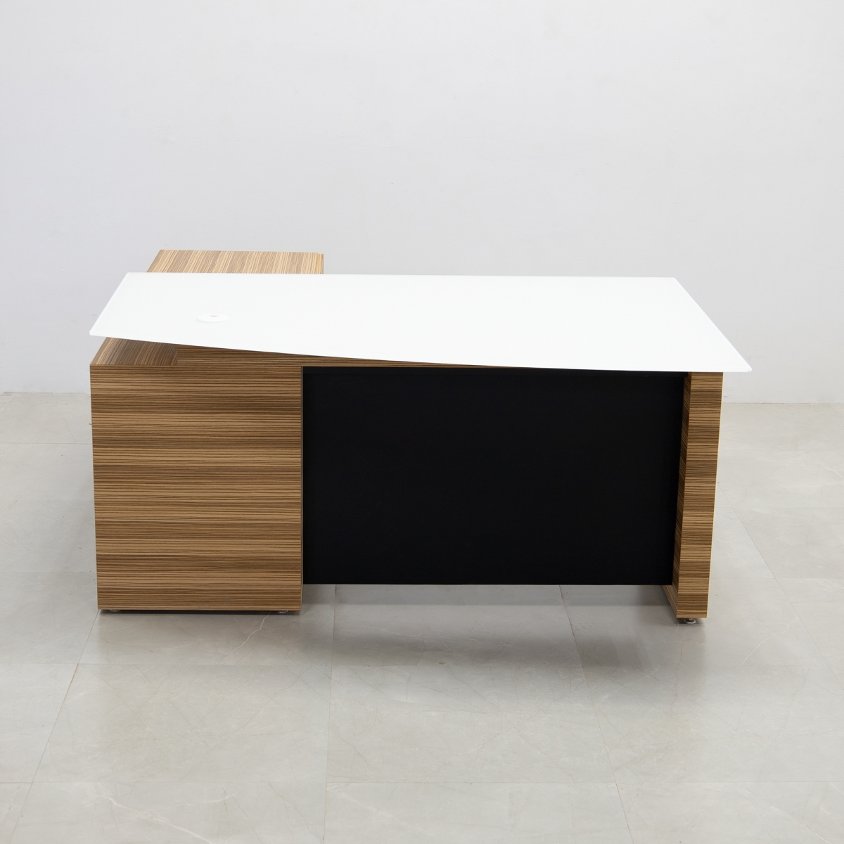 Avenue Curved Office Desk With Credenza and Glass Top