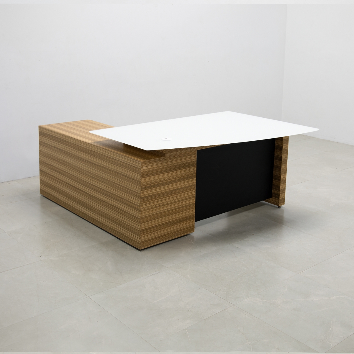Avenue Curved Office Desk With Credenza and Glass Top