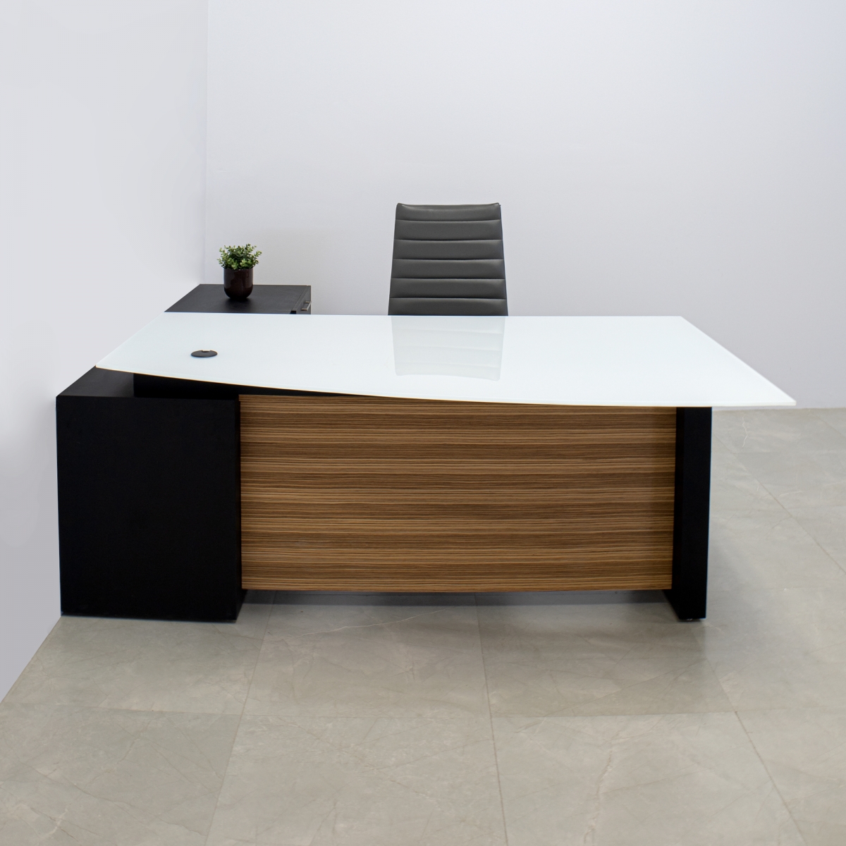 Avenue Curved Executive Desk With Credenza and Tempered Glass Top