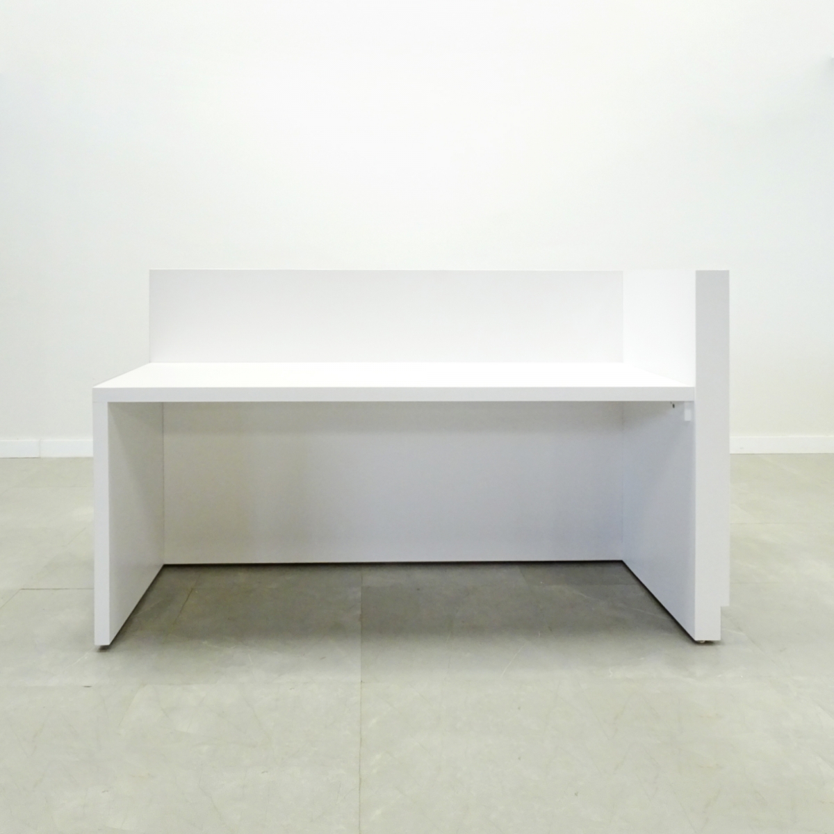 84 In. Dallas L Shape Reception Desk White Gloss Laminate - Stock #30