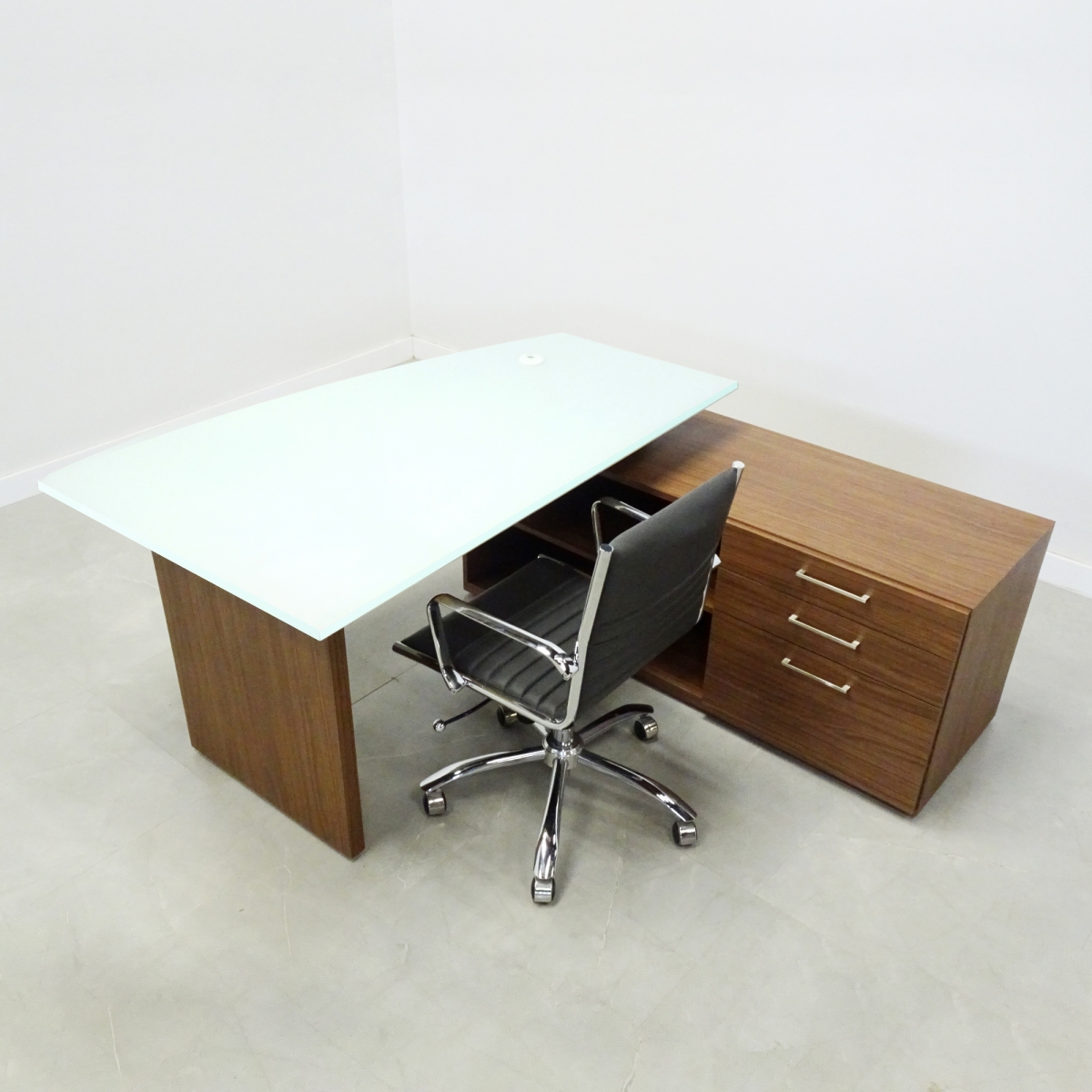 Avenue Curved Glass Top Office Desk with Credenza