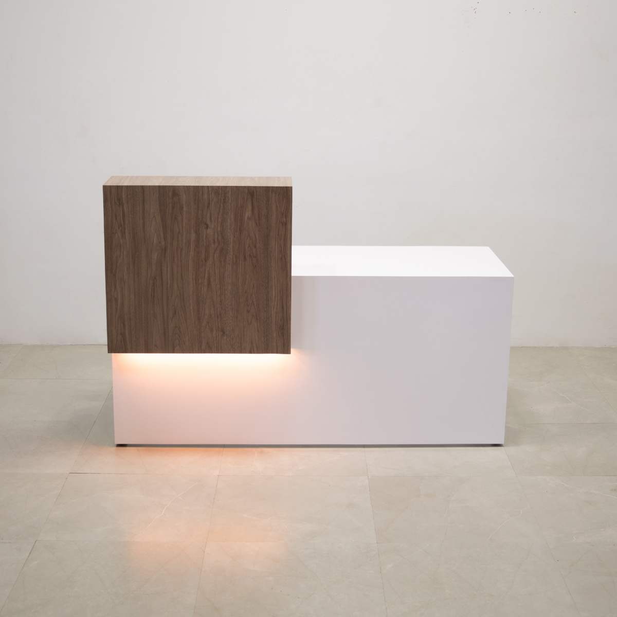 Los Angeles Reception Desk in White and Walnut Finish, 60 In.