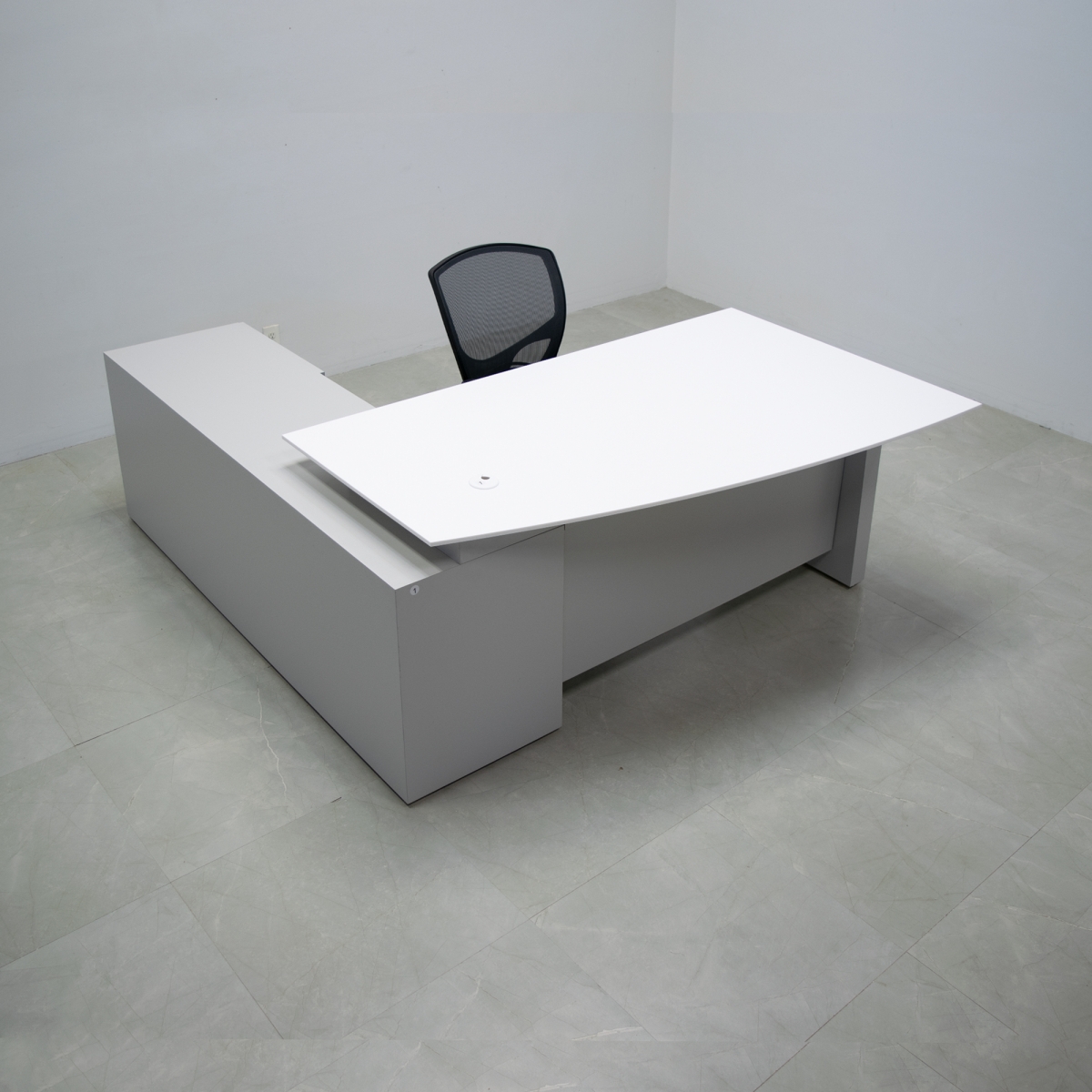 Avenue Curved Office Desk With Credenza and Stone Top