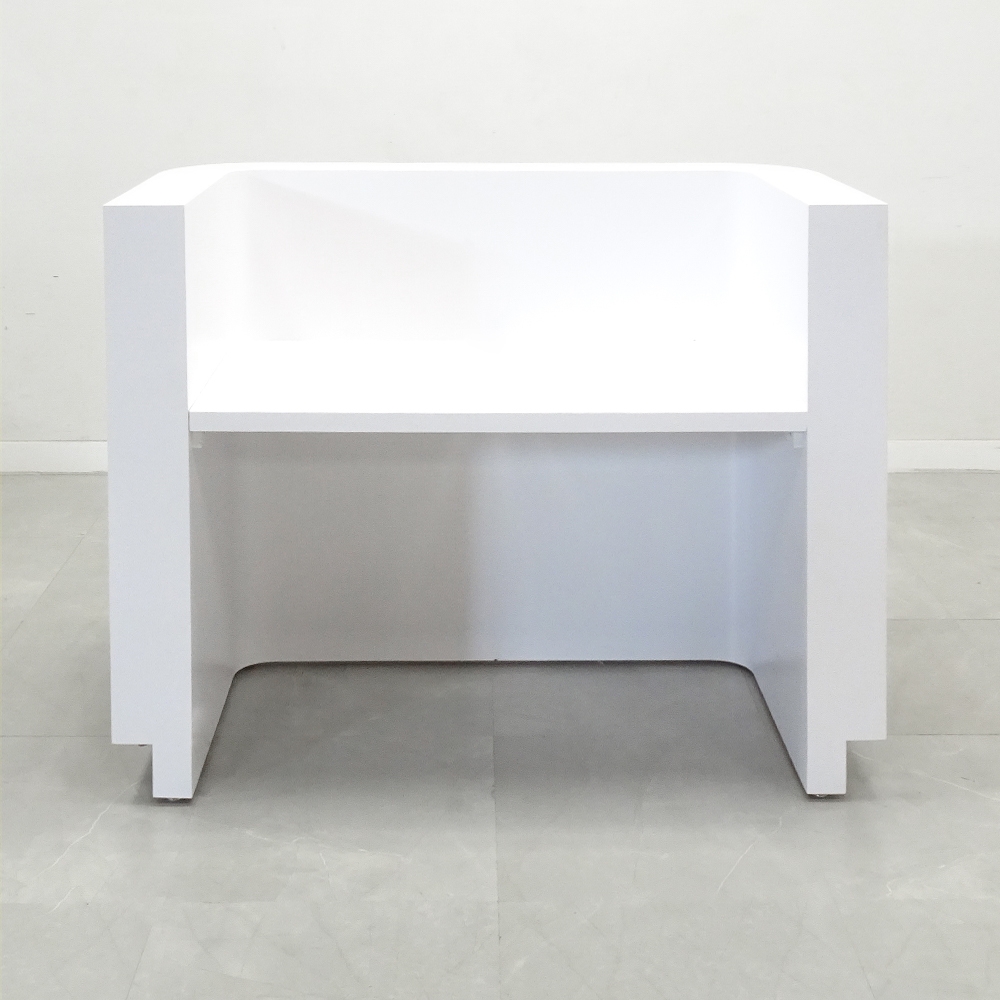 Nola Reception Desk in White Matte with Maple Tambour, 60 In.
