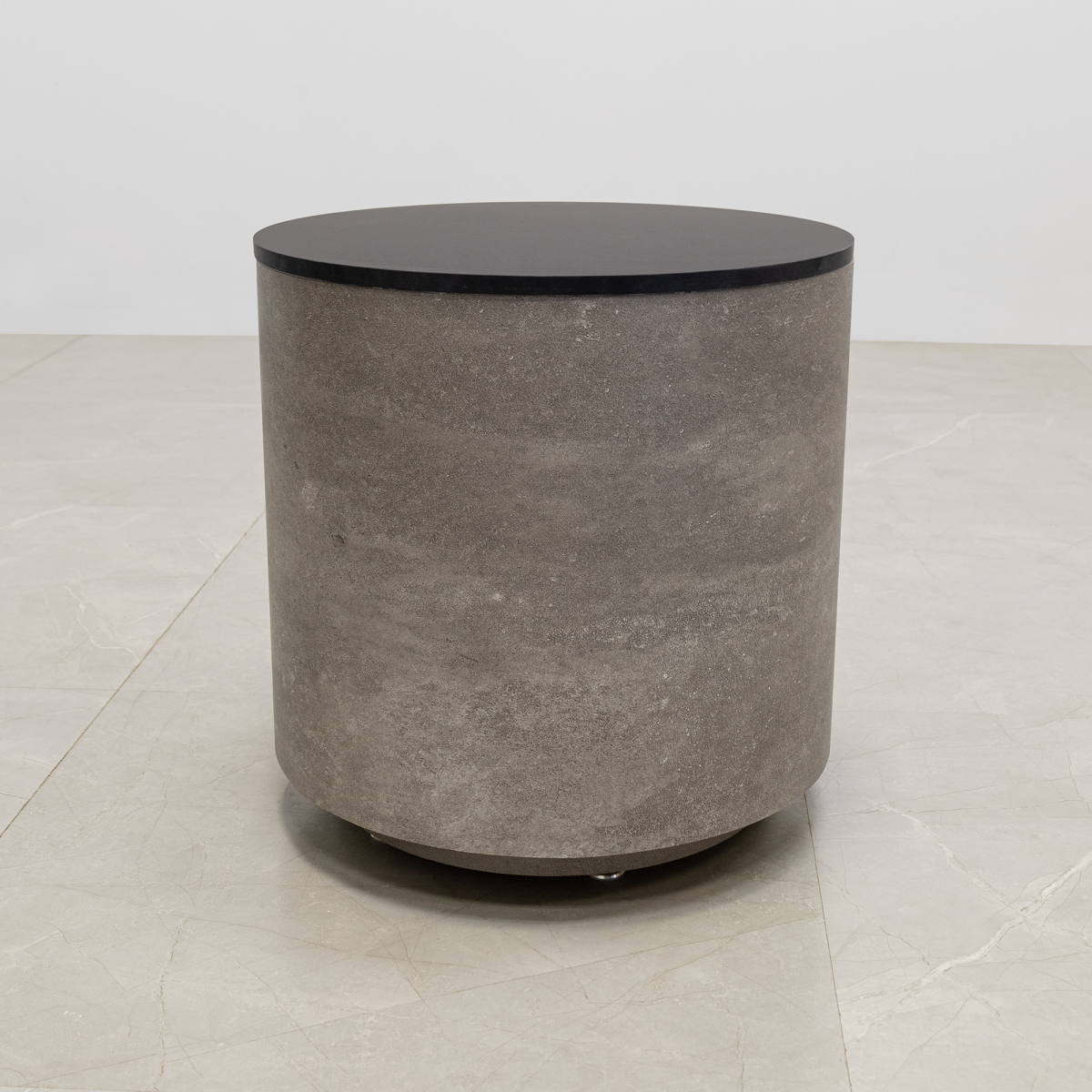 Norfolk Round Lobby Side Table In Concrete Laminate With Black Traceless Enginereed Stone Top - 16 In. - Stock #22
