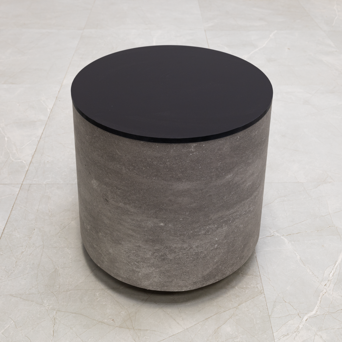 Norfolk Round Lobby Side Table In Concrete Laminate With Black Traceless Enginereed Stone Top - 16 In. - Stock #22