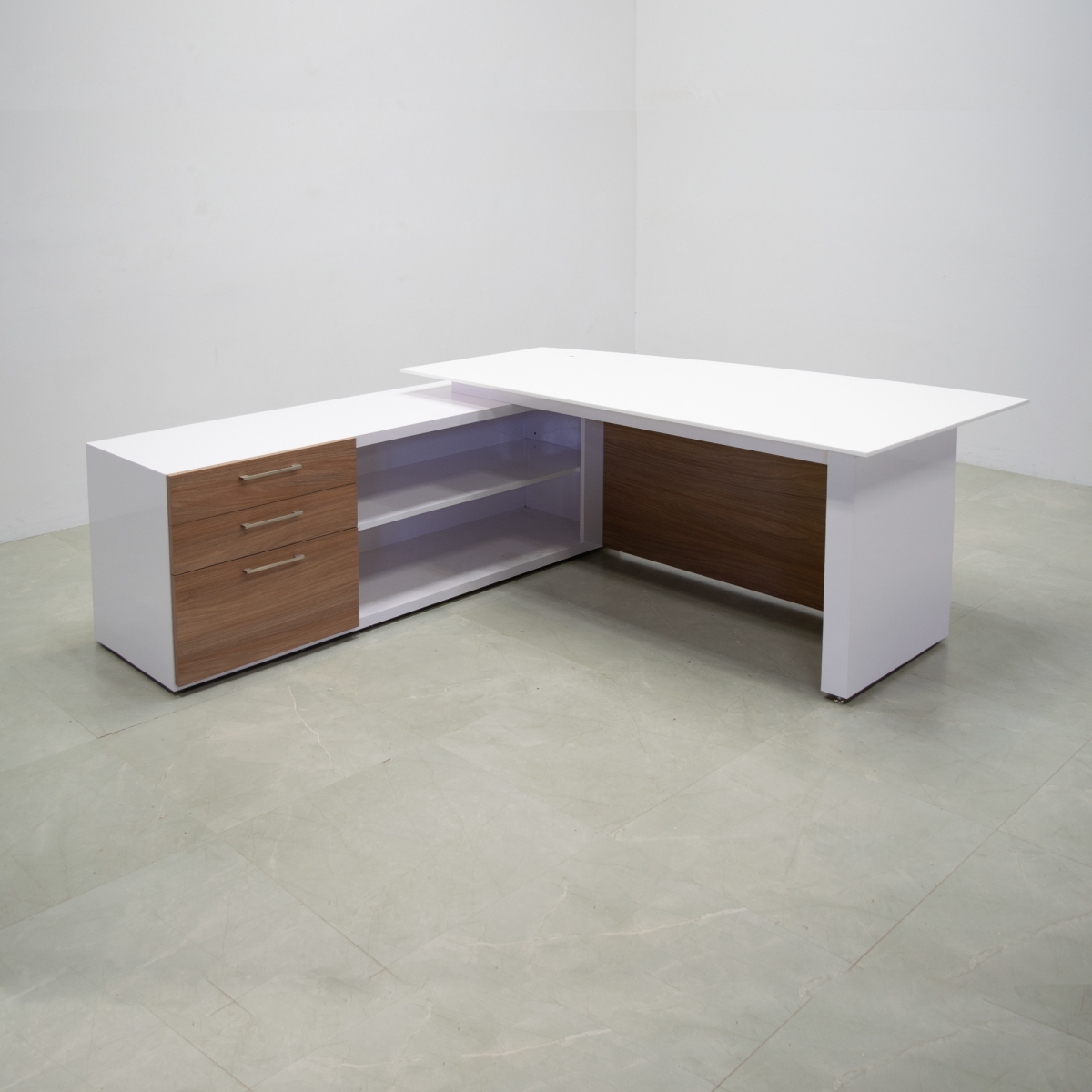 Avenue Curved Office Desk With Credenza and Stone Top
