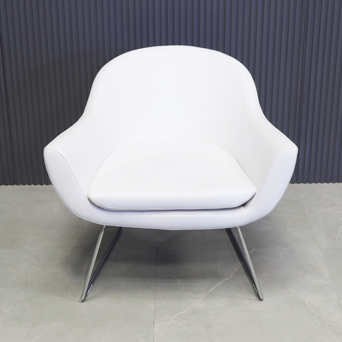 Set of Two White Leatherette Lounge Chairs and One FREE Norfolk Round Lobby Side Table - Stock