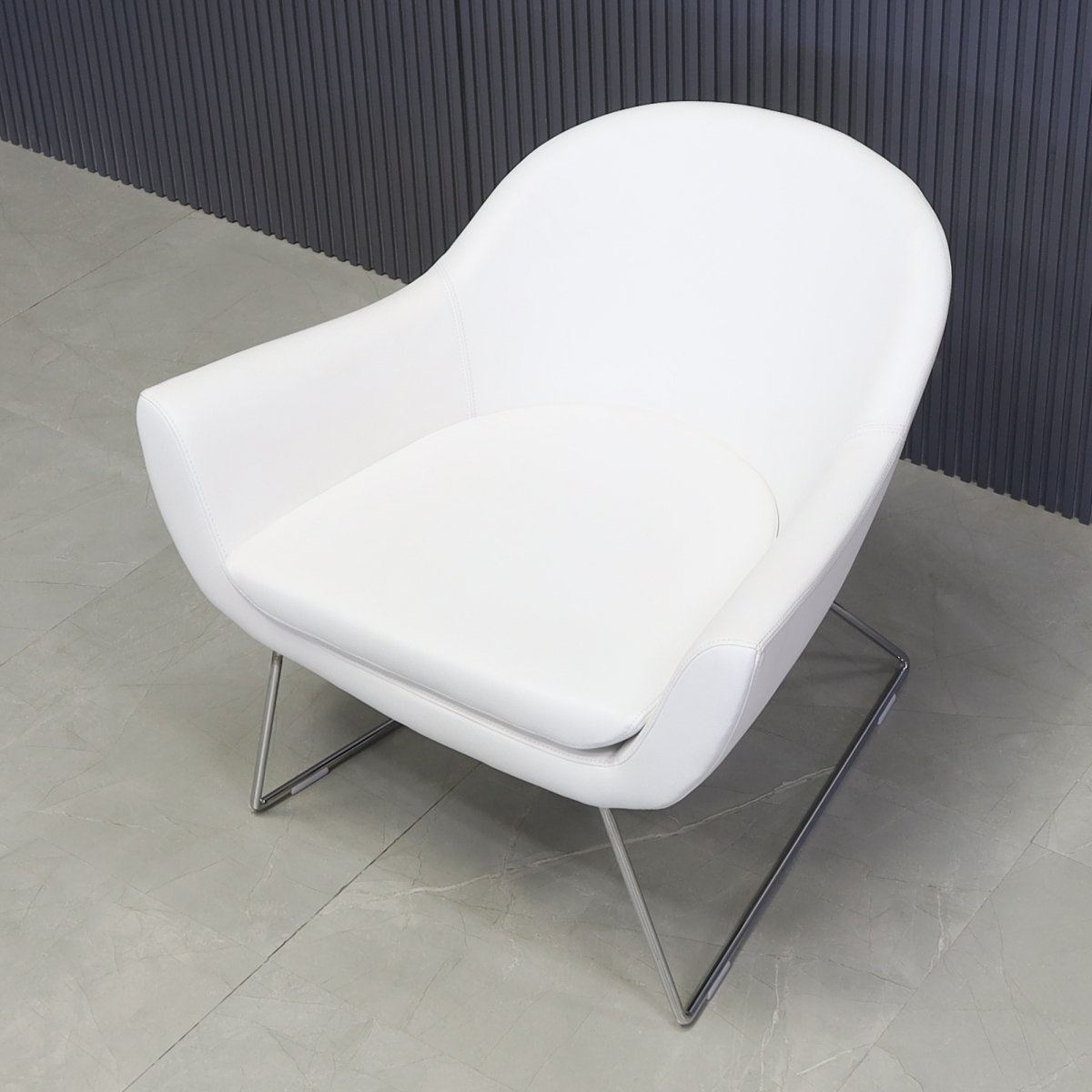 Set of Two White Leatherette Lounge Chairs and One FREE Norfolk Round Lobby Side Table - Stock