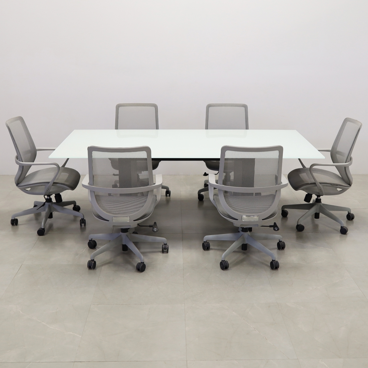 Omaha Rectangular Conference Table in White Tempered Glass Top - 90 In. - Stock #59