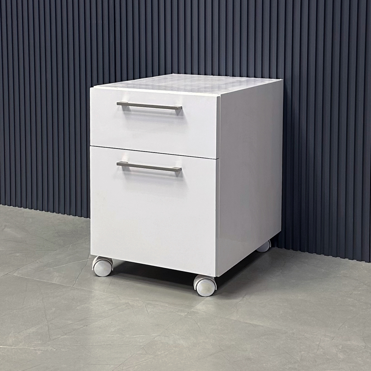 Naples Mobile Storage - 2 drawers - in White Gloss Laminate - 15 3/4