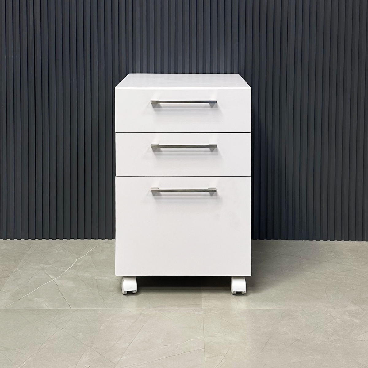Naples Mobile Storage - 3 drawers - in White Matte Laminate - 15 3/4
