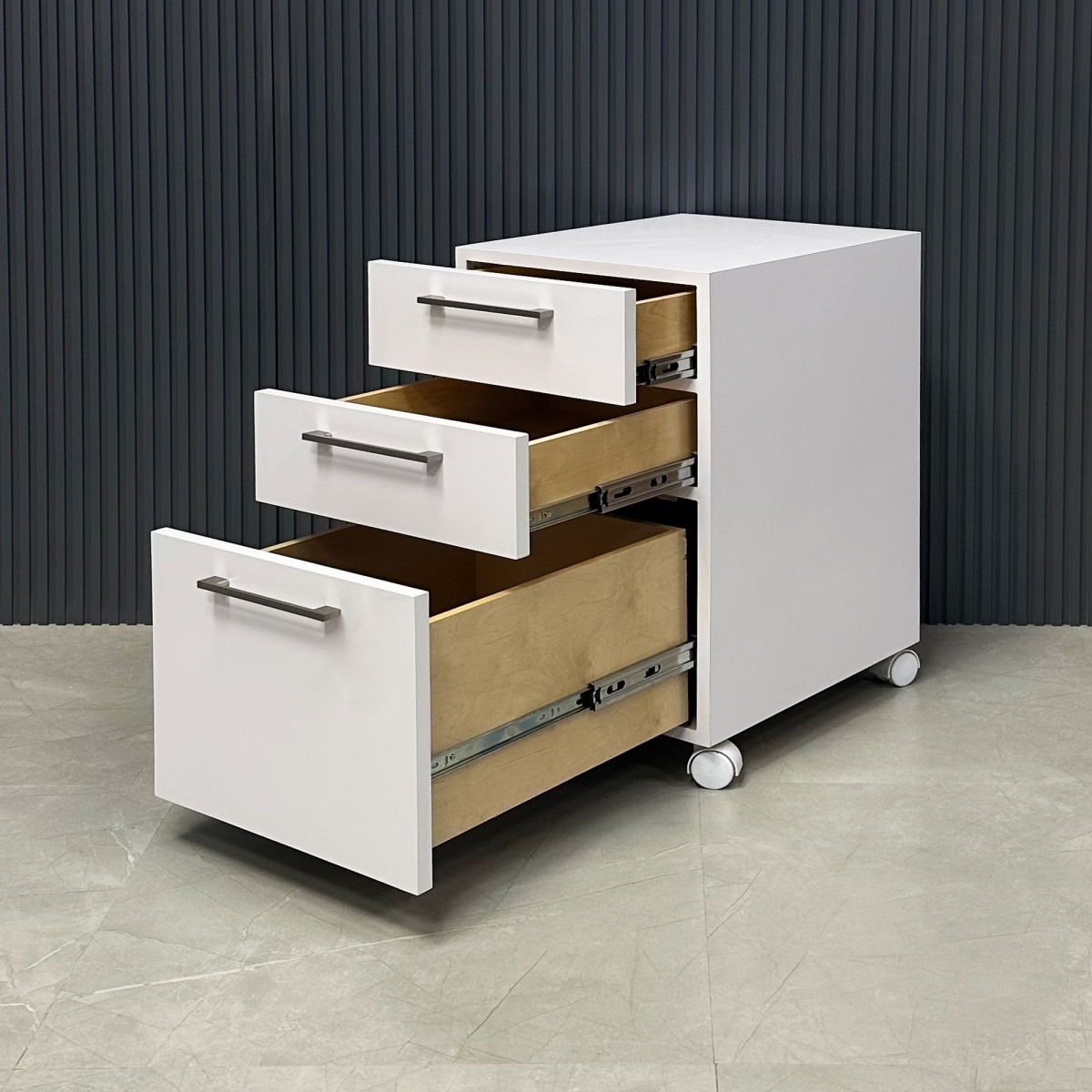 Naples Mobile Storage - 3 drawers - in White Matte Laminate - 15 3/4