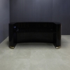 The Pill Custom Reception Desk in black gloss laminate desk and brushed gold toe-kick shown here.