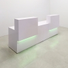Los Angeles Double Counter ADA Compliant Custom Reception Desk in white gloss counters and desk, with multi-colored LED shown here.