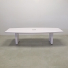 Newton Boat Shape Conference Table With Laminate Top in white gloss laminate top and base with one ellora power box shown here.