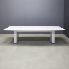 120-inch Newton Boat Conference Table in white gloss laminate top and base, with two silver MX2 powerboxes shown here.