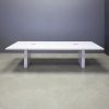 120-inch Newton Rectangular Conference Table in white gloss laminate top and base, with two silver MX2 powerboxes shown here.