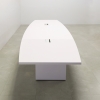 120 inches Newton Boat Shaped Conference Table in White Gloss Laminate finish top and base, Two Ellora power boxes shown here.
