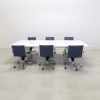 Newton Rectangular Conference Table With Laminate Top inwhite gloss laminate top and base with two ellora power boxes shown here.