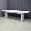 132-inch Newton Boat Collaboration Table in white matte laminate top and base with MX1 powerboxes shown here.