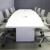 144-inch Newton Boat Conference Table in white gloss laminate tops and base with two MX3 powerboxes shown here.